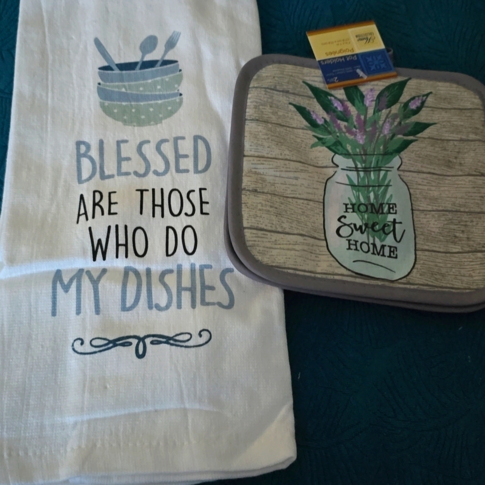 3 Pc Cuisinart Kitchen Towel Pot Holders Bless Mason Jar